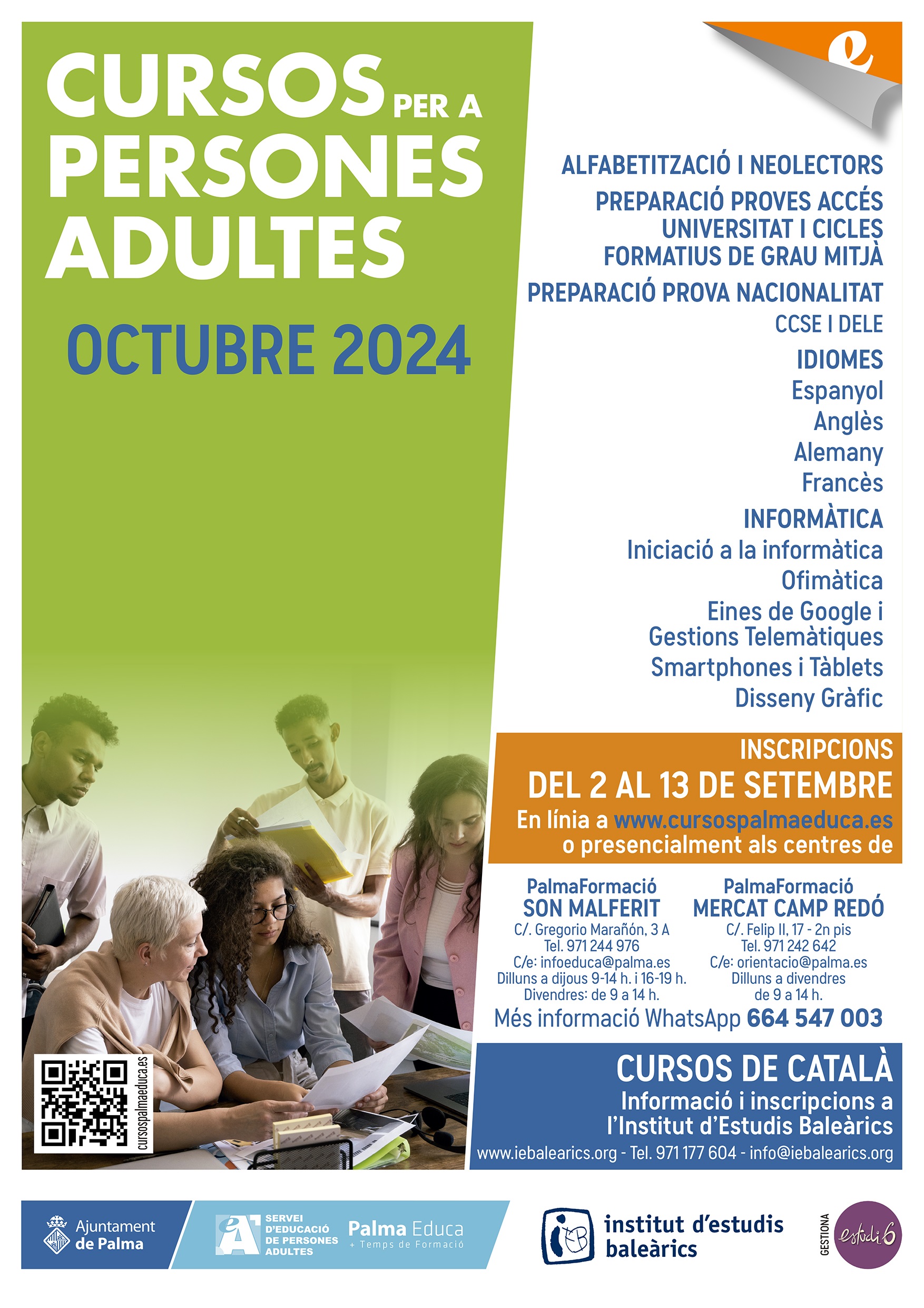 Cursos de formació per a persones adultes INSCRIPCIONS FINS AL 15 DE SETEMBRE